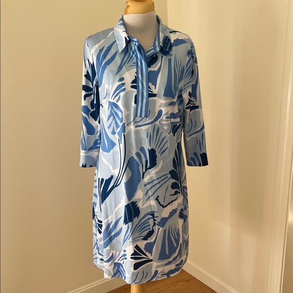Gretchen Scott Large blue printed collared dress. - Picture 1 of 8